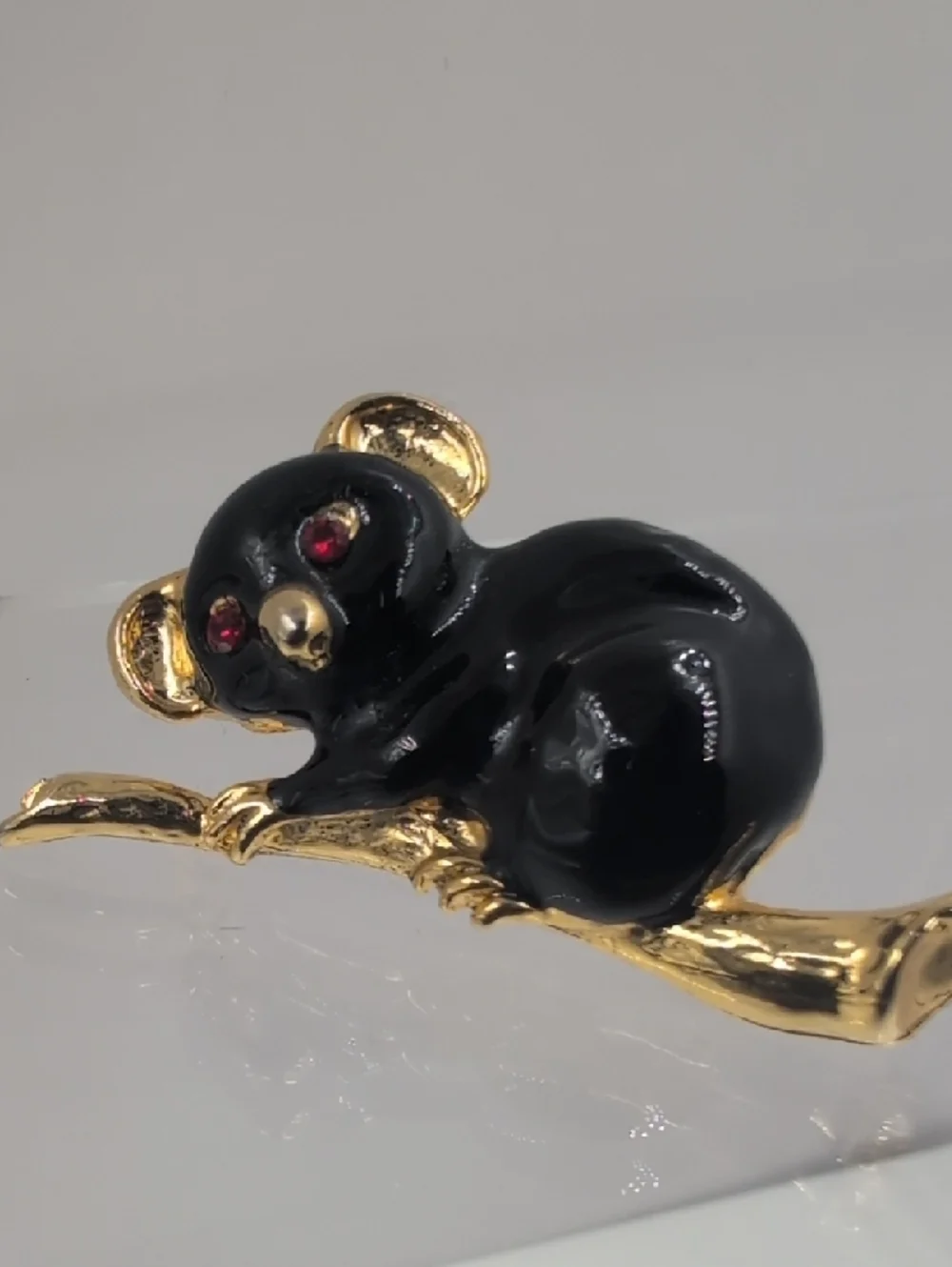 Gold-Tone Black Koala Brooch with Red Eyes - Women Jewelry Brooches